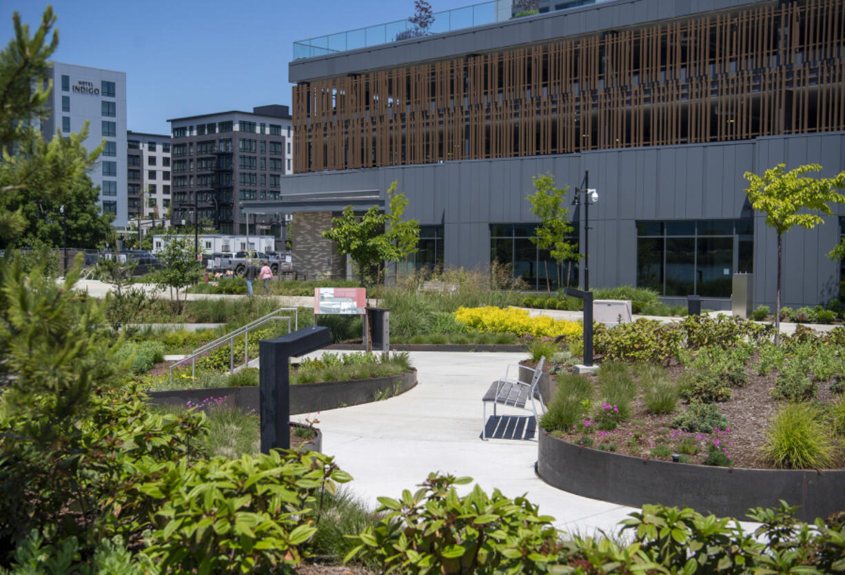 A path winds through flower beds at the Port of Vancouver&rsquo;s Terminal 1. The port used bird-friendly building practices for its Terminal 1 reconstruction project.