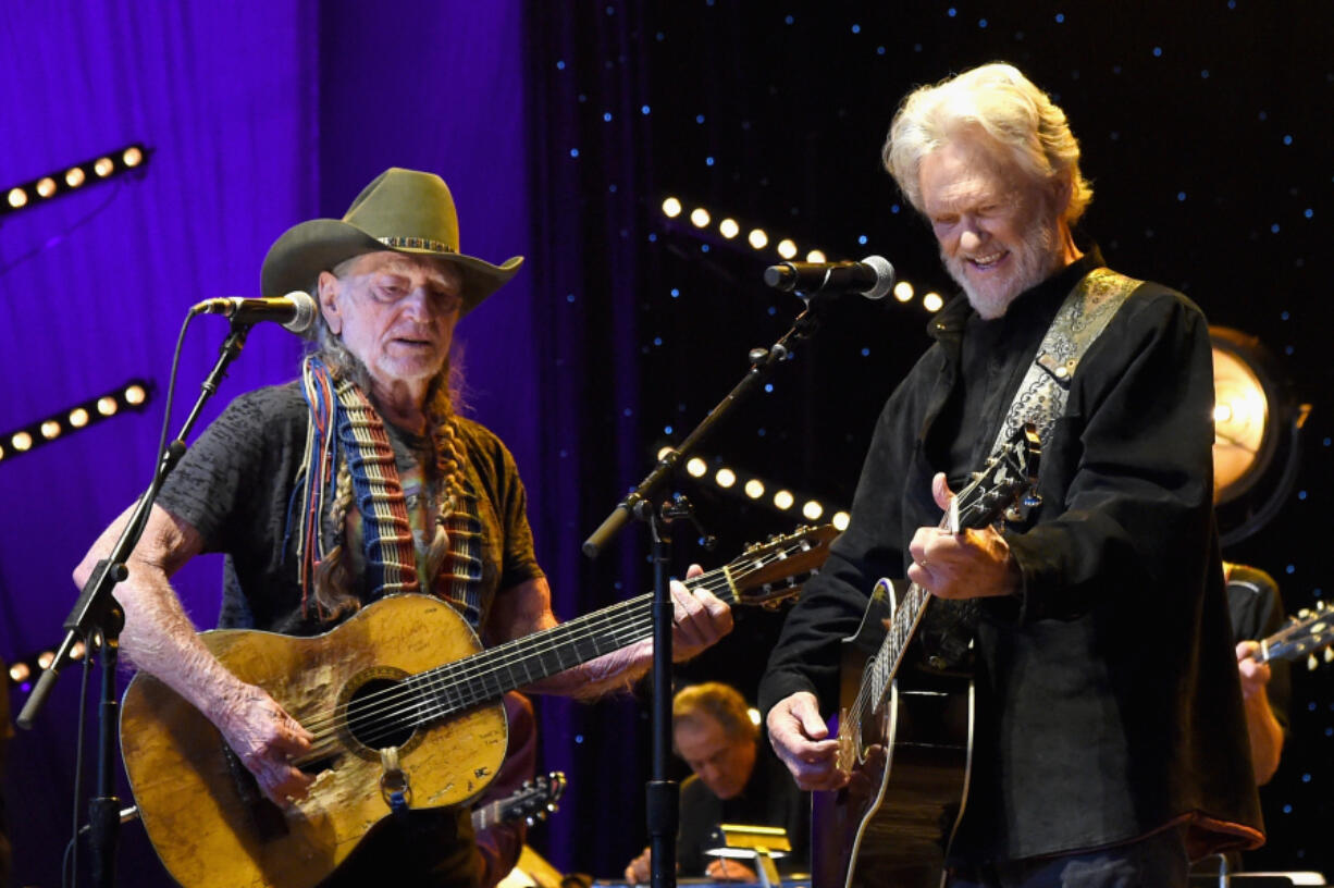 Willie Nelson and Kris Kristofferson perform March 16, 2016, at The Life &amp; Songs of Kris Kristofferson produced by Blackbird Presents at Bridgestone Arena on in Nashville, Tenn.