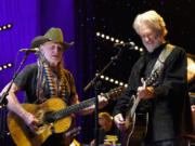 Willie Nelson and Kris Kristofferson perform March 16, 2016, at The Life &amp; Songs of Kris Kristofferson produced by Blackbird Presents at Bridgestone Arena on in Nashville, Tenn.