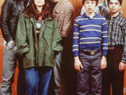 The cast of &ldquo;Freaks and Geeks.&rdquo; From left: James Franco (as Daniel), Jason Segel (as Nick, back), Linda Cardellini (as Lindsay Weir, front, green jacket), Seth Rogen (as Ken Miller, plaid shirt), John Daley (as Sam Weir, front blue striped shirt), Martin Starr (as Bill Havenchuck, back wearing glasses) and Samm Levine (as Neal, far right).