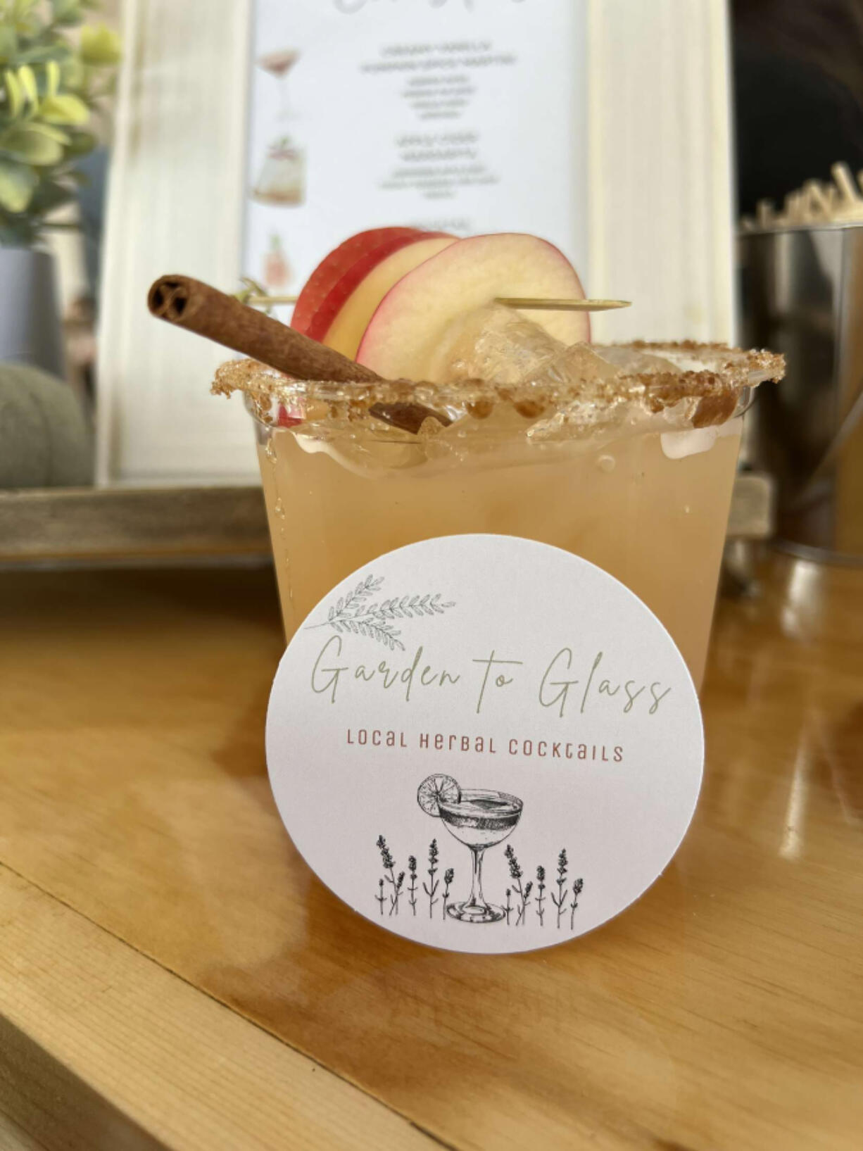 An apple cider margarita was one of the drinks available at the Sept. 21, 2024, launch party for Garden to Glass, a new Washougal business offering a dry-hire mobile bar for parties and events.