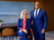 Former U.S. Rep. Liz Cheney, R-Wyoming, left, endorsed U.S. Rep. Colin Allred, D-Dallas, in his U.S. Senate race against incumbent Ted Cruz. They are photographed together in Dallas, Sept.