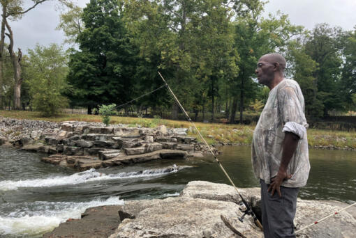 Michael Gilbert, 64, was fishing in Springfield on a recent afternoon. He said he wasn&rsquo;t worried about the safety of his puppy, Sissy.