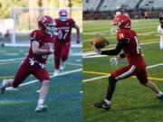 Twin brothers Caleb Hyde (3) and Ayden Hyde (14) moved back to Clark County last year from Lacey and quickly felt at home with the Fort Vancouver football team. The seniors have embraced playing for the Trappers.