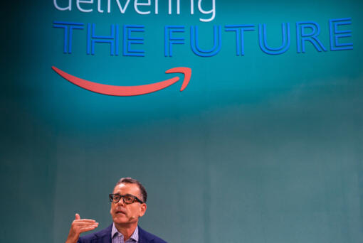 Doug Herrington, CEO, Worldwide Amazon Stores speaks during the Delivering the future conference in Nashville, Tennessee on Oct. 9, 2024.