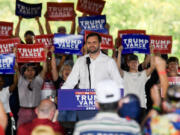 Republican vice presidential nominee, U.S. Sen. J.D. Vance (R-OH), speaks to a crowd during a rally at the Berks County Fairgrounds on Saturday, Sept. 21, 2024, in Leesport, Pennsylvania.