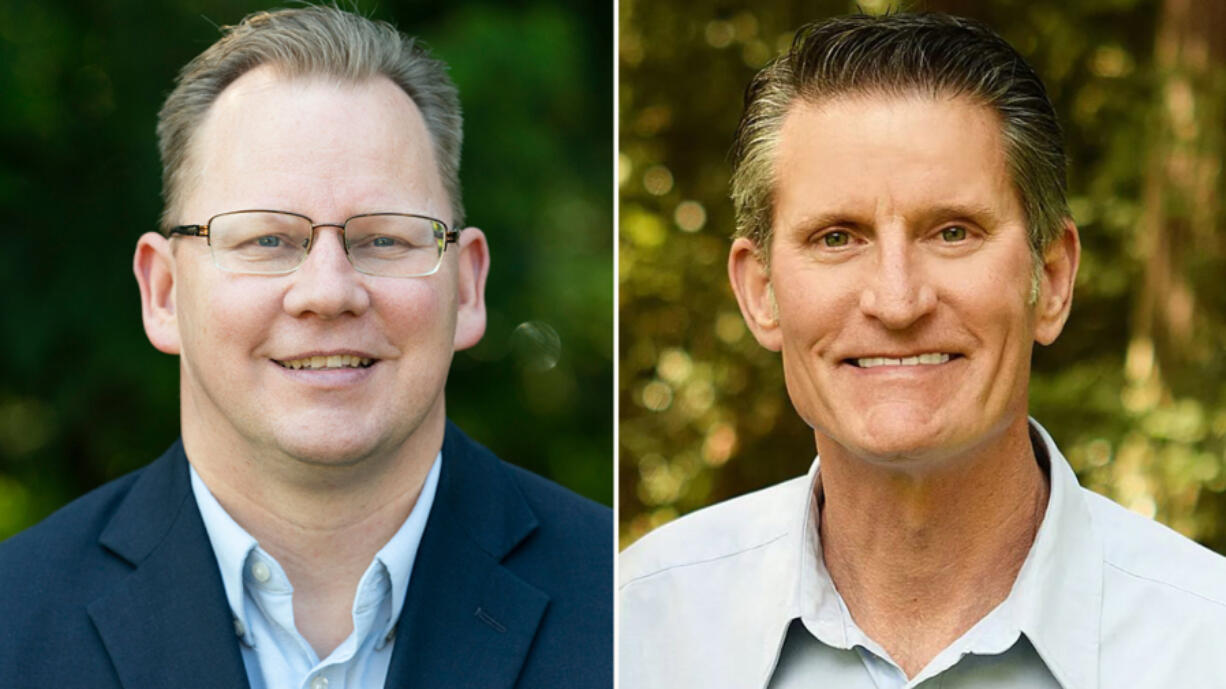 Incumbent Chris Reykdal, left, and challenger David Olson are running for superintendent of public instruction in Washington.