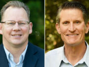 Incumbent Chris Reykdal, left, and challenger David Olson are running for superintendent of public instruction in Washington.