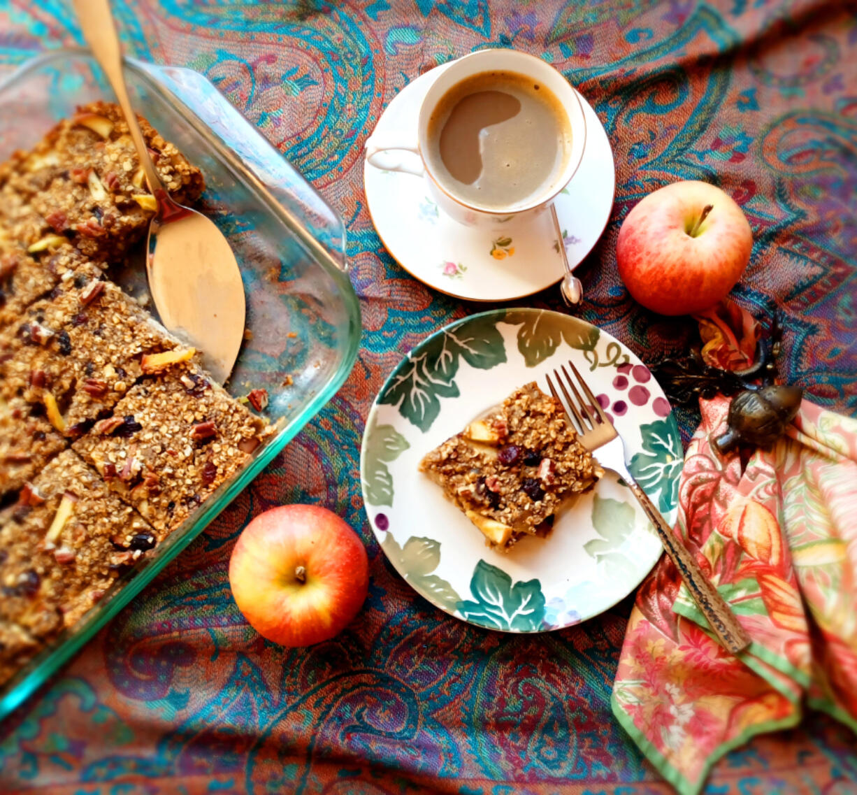 With rolled oats, apples, applesauce, cranberries, pecans and maple syrup, this baked oatmeal is a sweet way to start your day.