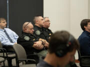 Administrators with the Clark County Sheriff&rsquo;s Office attend a Clark County Council work session Wednesday at the Public Service Center in Vancouver. They asked the council to add 40 new deputies to their ranks during a meeting with other local criminal justice officials.