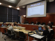 Bryan Farrell, Clark County District Court administrator, tells members of the Clark County Council Wednesday at the Public Service Center in Vancouver of the strain on District Court the passage of Vancouver&rsquo;s Proposition 4 would create.