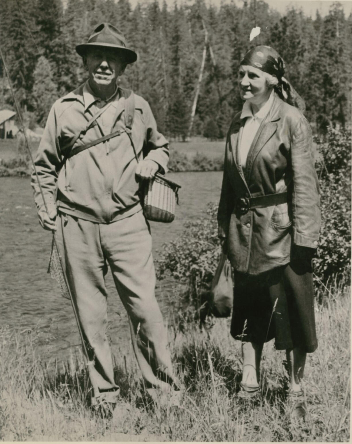 George Marshall and his second wife, Katherine, enjoy a fishing trip in Washington sometime between 1936 and 1938, when the general commanded the Vancouver Barracks. (George C.