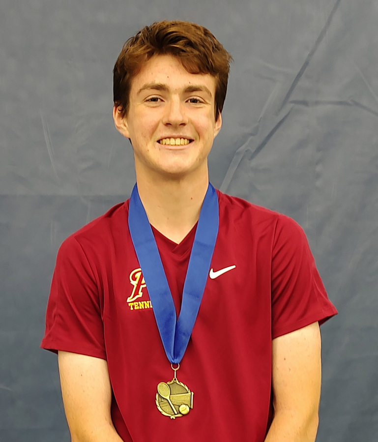 Prairie junior Micah Nelson won the 3A District 4 singles title on Friday, Oct. 25, 2024, at Vancouver Tennis Center. He beat Austin Wick of Mountain View 6-3, 6-2.