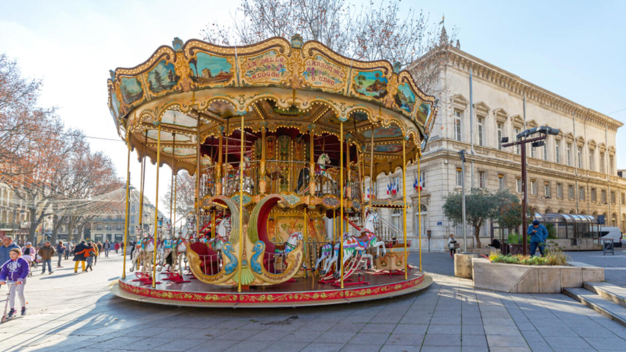 The carousel on the main square in Avignon, France.