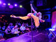 Mary Serritella, 71, performs in front of a live audience during the Comedy Pole Show at the Bourbon Room on Sept. 18, in Hollywood, Calif.