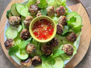 Meatballs With Nuoc Cham, Cucumber and Mint.