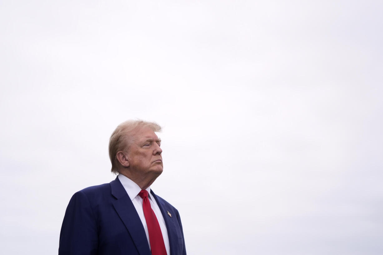 Republican presidential nominee former President Donald Trump arrives to speak during a news conference held at Trump National Golf Club Los Angeles in Rancho Palos Verdes, Calif., Friday, Sept. 13, 2024. (AP Photo/Jae C.