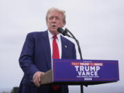 Republican presidential nominee former President Donald Trump speaks during a news conference held at Trump National Golf Club Los Angeles in Rancho Palos Verdes, Calif., Friday, Sept. 13, 2024. (AP Photo/Jae C.