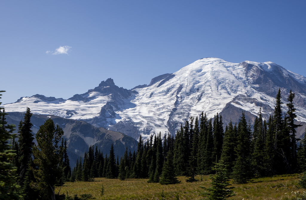 FILE - Mount Rainier is pictured Sept. 21, 2023, at Mount Rainier National Park, from Sunrise, Wash.