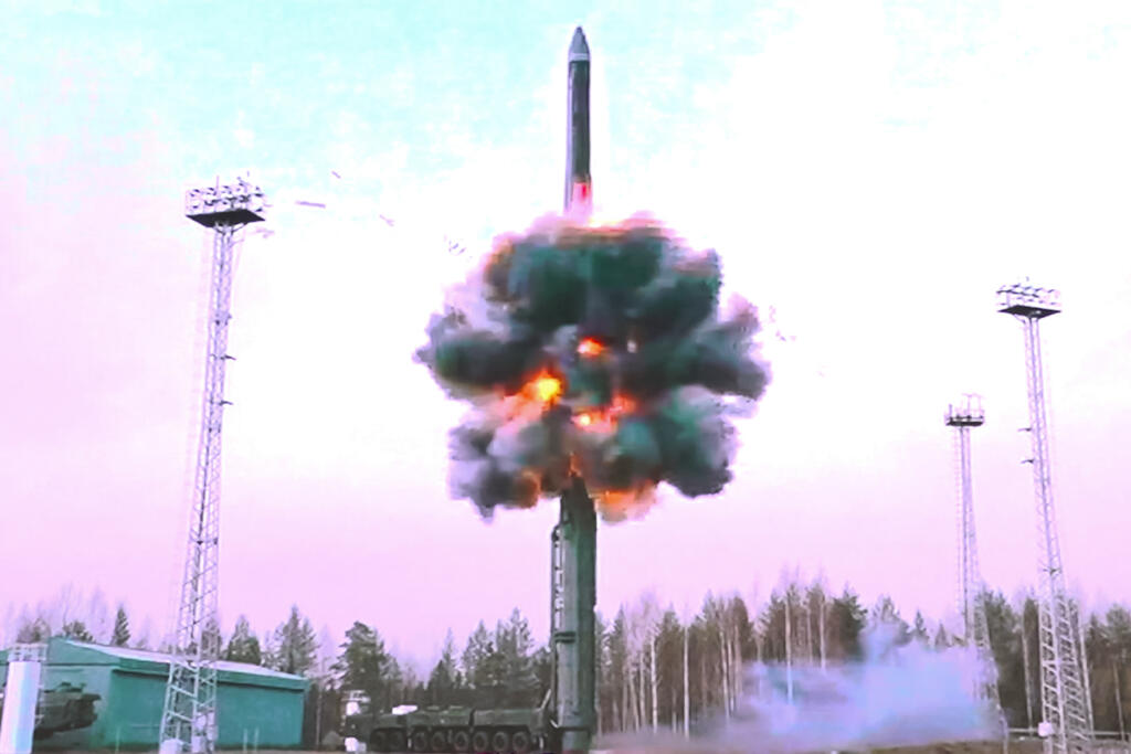 In this photo taken from video distributed by Russian Defense Ministry Press Service on Tuesday, Oct. 29, 2024, A Yars intercontinental ballistic missile is test-fired from the Plesetsk launchpad in northwestern Russia.