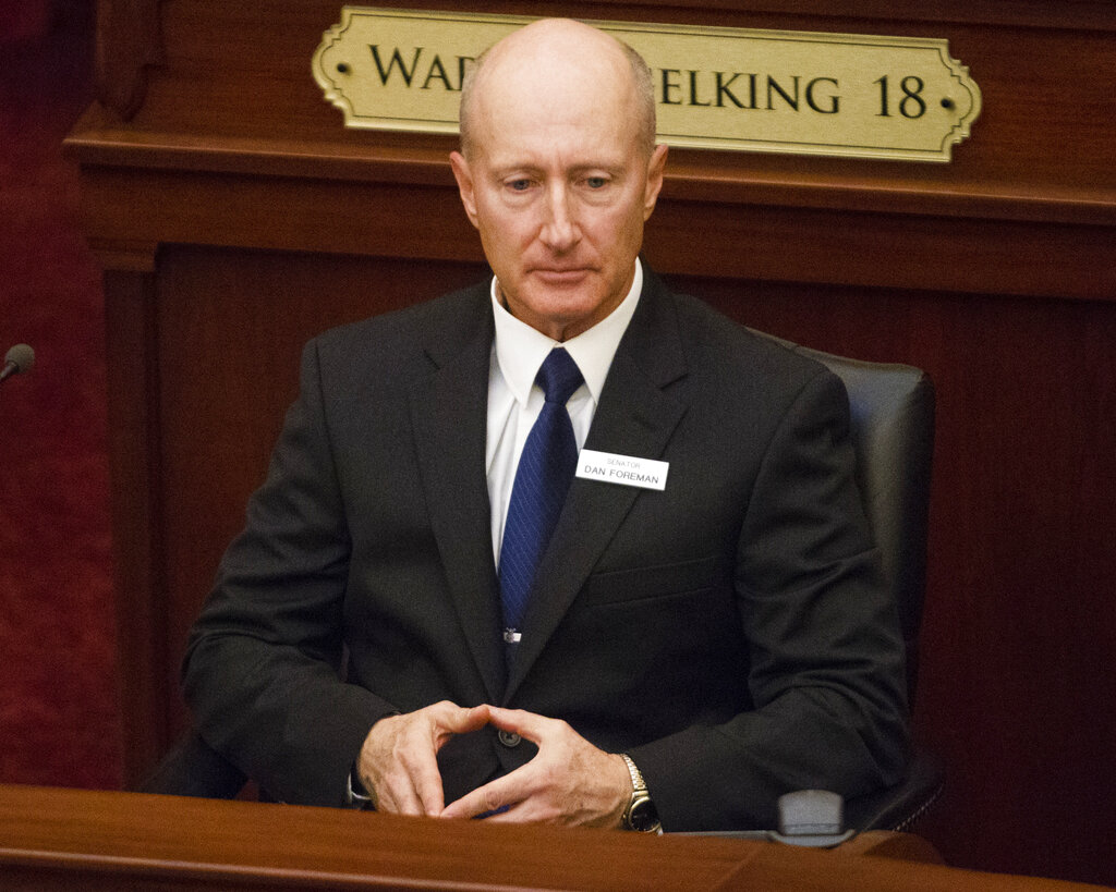 Idaho Sen. Dan Foreman, R-Moscow, waits for the State of the State address inside the house chambers at the state Capitol building, Monday, Jan. 9, 2017 in Boise, Idaho.