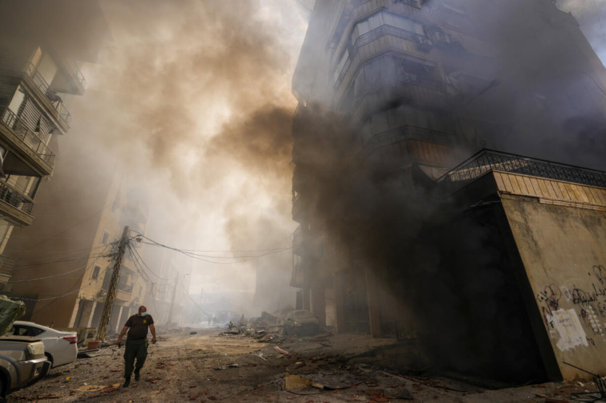 Smoke rises from the site of an Israeli airstrike in Dahiyeh, Beirut, Lebanon, Wednesday, Oct. 2, 2024.