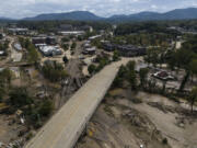 Debris is seen in the aftermath of Hurricane Helene, Monday, Sept. 30, 2024, in Asheville, N.C.