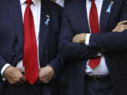 Republican presidential nominee former President Donald Trump, left, and Republican vice presidential nominee Sen. JD Vance, R-Ohio, attend the 9/11 Memorial ceremony on the 23rd anniversary of the Sept. 11, 2001 attacks, Wednesday, Sept. 11, 2024, in New York.