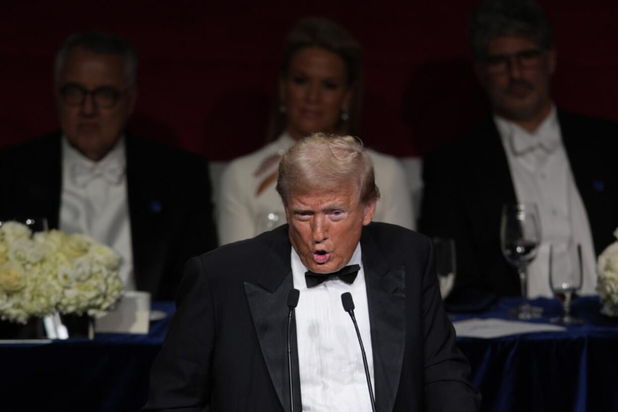 Republican presidential nominee former President Donald Trump speaks at the 79th annual Alfred E. Smith Memorial Foundation Dinner, Thursday, Oct. 17, 2024, in New York.