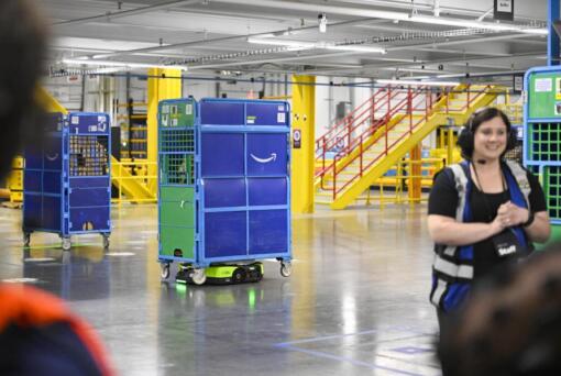 IMAGE DISTRIBUTED FOR AMAZON - Amazon&rsquo;s Proteus robot in action at the MQY1 fulfillment center in Nashville, TN during Delivering the Future on Wednesday, Oct. 9, 2024 in Nashville.