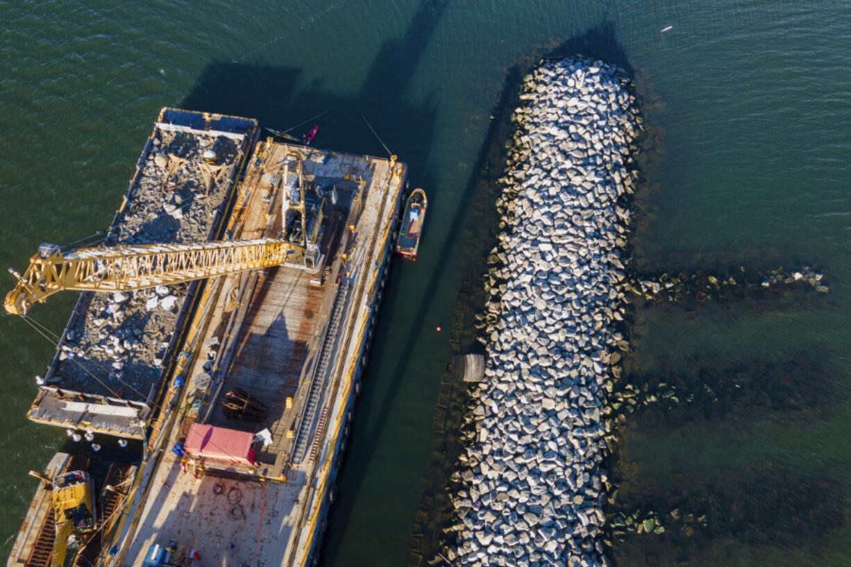 Construction is wrapping up on eight  reefs at the southernmost tip of New York City, off the coast of Staten Island, Oct. 9.