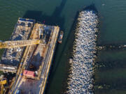 Construction is wrapping up on eight  reefs at the southernmost tip of New York City, off the coast of Staten Island, Oct. 9.