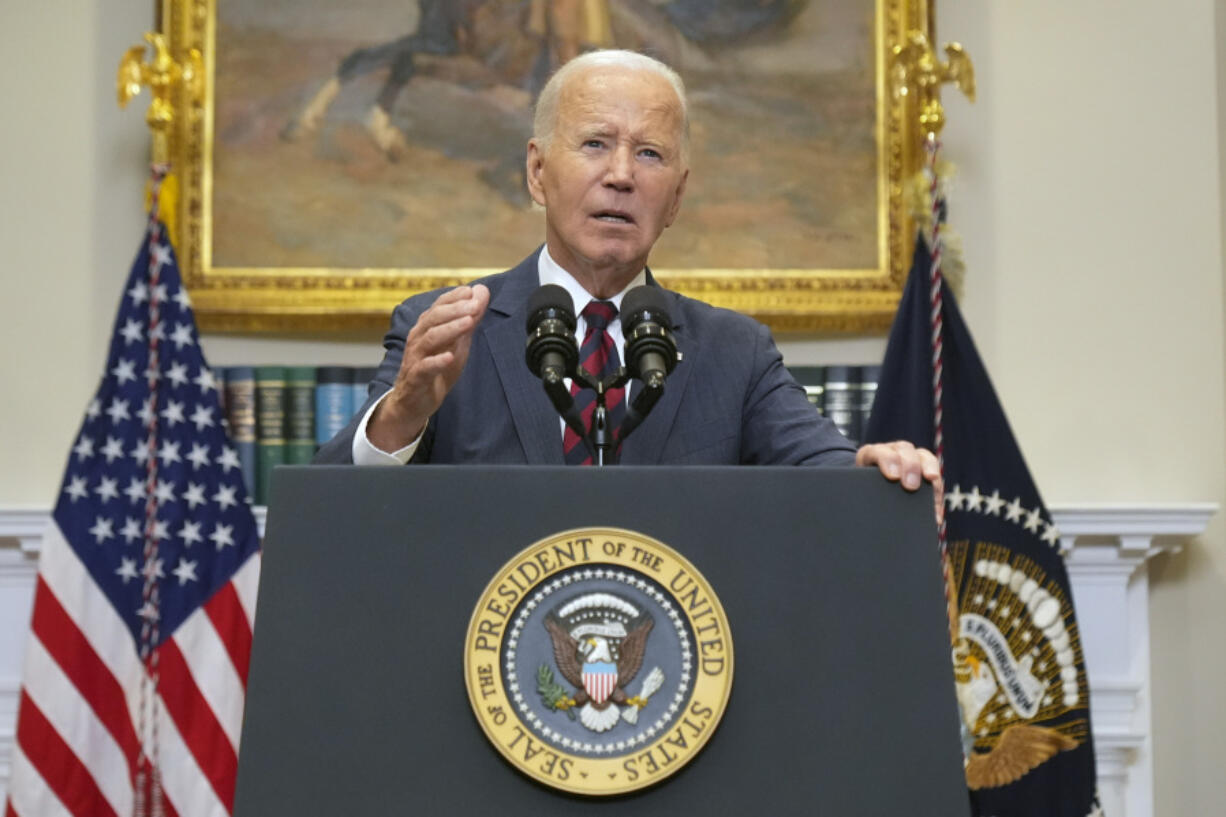 President Joe Biden speaks about Hurricane Milton from the Roosevelt Room at the White House in Washington, Wednesday, Oct. 9, 2024.