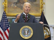 President Joe Biden speaks about Hurricane Milton from the Roosevelt Room at the White House in Washington, Wednesday, Oct. 9, 2024.