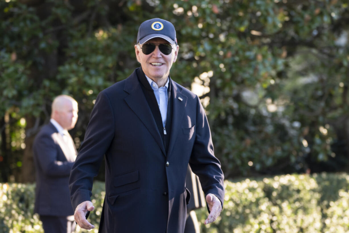 President Joe Biden talks to the media as he departs the White House to travel to Germany for a meeting with German Chancellor Olaf Scholz, President Emmanuel Macron of France, and Prime Minister Keir Starmer of the United Kingdom, Thursday, Oct. 17, 2024, in Washington.