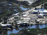 Aerial view seen by President Biden as he flies on Marine One around areas impacted by Hurricane Helene near Perry, Fla., Thursday, Oct. 3, 2024.