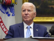 President Joe Biden listens during a briefing on the government&rsquo;s response to Hurricane Helene in the Roosevelt Room of the White House in Washington, Tuesday, Oct. 1, 2024.