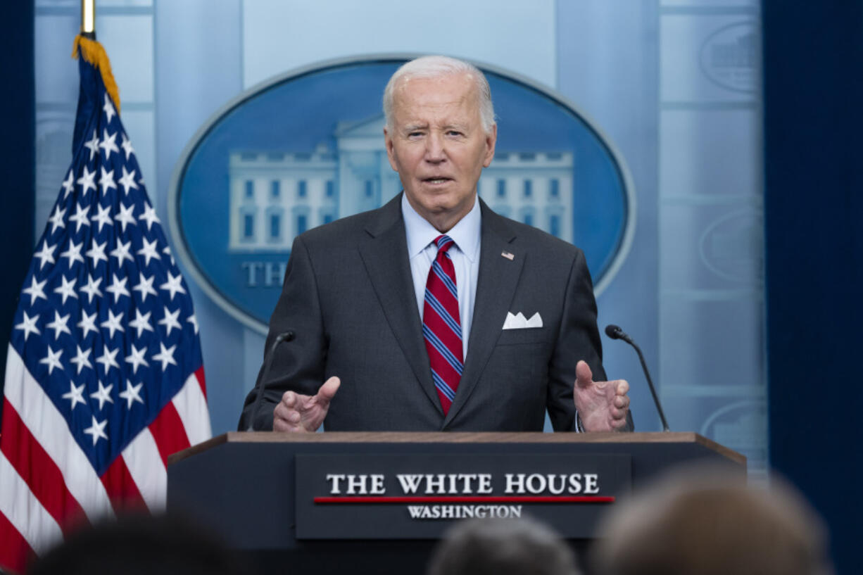 President Joe Biden speaks at the top of the daily briefing at the White House in Washington, Friday, Oct. 4, 2024.