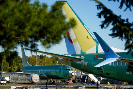 FILE - Unpainted Boeing 737 Max aircraft are seen on Sept. 24, 2024, at the company&rsquo;s facilities in Renton, Wash.