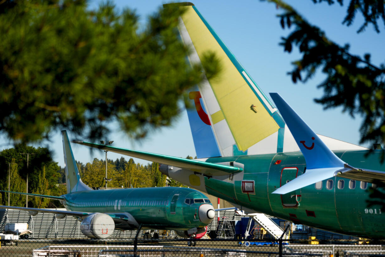 FILE - Unpainted Boeing 737 Max aircraft are seen on Sept. 24, 2024, at the company&#039;s facilities in Renton, Wash.