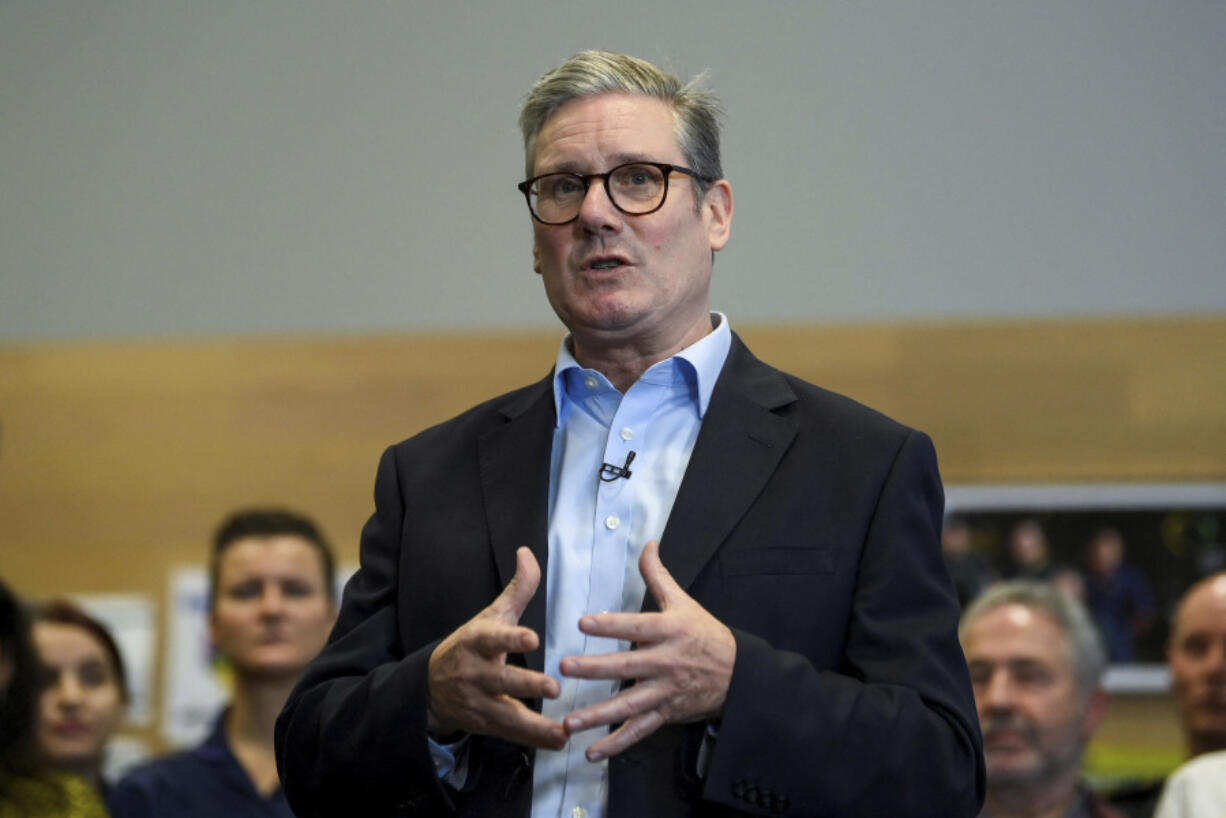 Britain&rsquo;s Prime Minister Keir Starmer gestures during his visit to a NHS Healthcare Facility in East London, Monday Oct. 21, 2024.