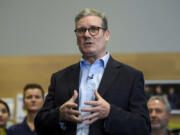 Britain&rsquo;s Prime Minister Keir Starmer gestures during his visit to a NHS Healthcare Facility in East London, Monday Oct. 21, 2024.