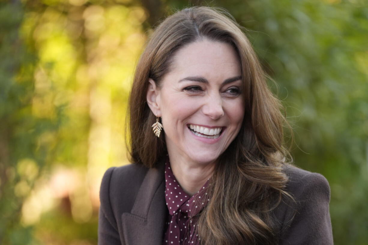 Britain&rsquo;s Kate, Princess of Wales, smiles as she meets rescue workers and the families of those caught up in the Southport knife attack earlier this year in Southport, England, Thursday, Oct. 10, 2024.