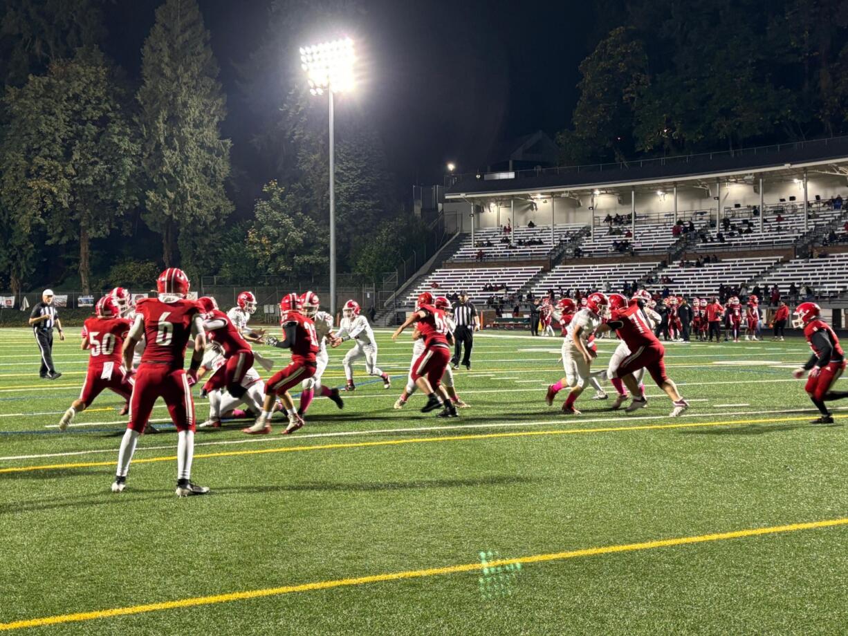 The Castle Rock and Fort Vancouver football teams play a Class 1A Trico League game at Kiggins Bowl on Friday, Oct. 18, 2024.