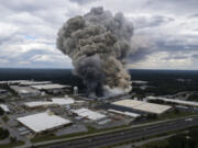 Smoke billows from a fire at the BioLab facility in Conyers, Ga., Sunday, Sept. 29, 2024.