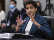 FILE - Lina Khan, then the nominee for Commissioner of the Federal Trade Commission (FTC), speaks a confirmation hearing, April 21, 2021, on Capitol Hill in Washington.