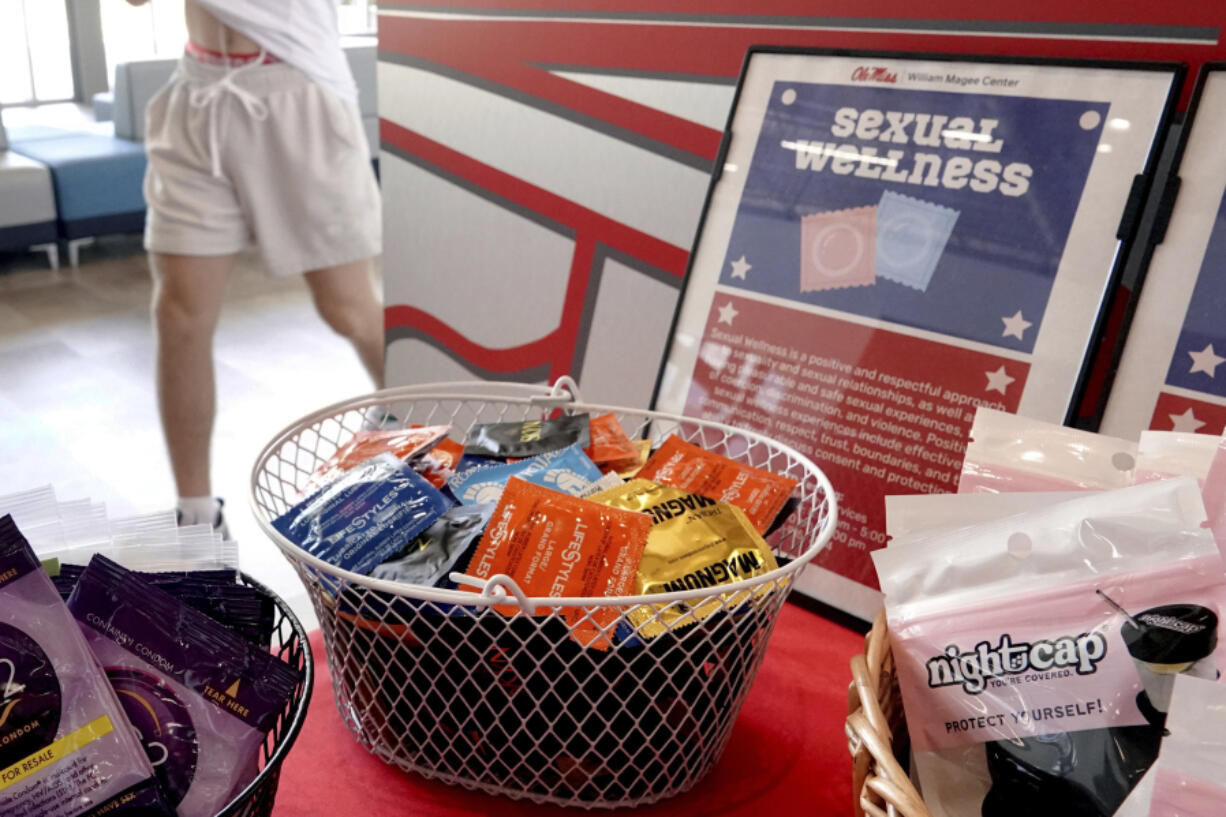 Condoms and other sexual wellness items are made available to students at the University of Mississippi campus in Oxford, Miss., Wednesday, Aug. 28, 2024.