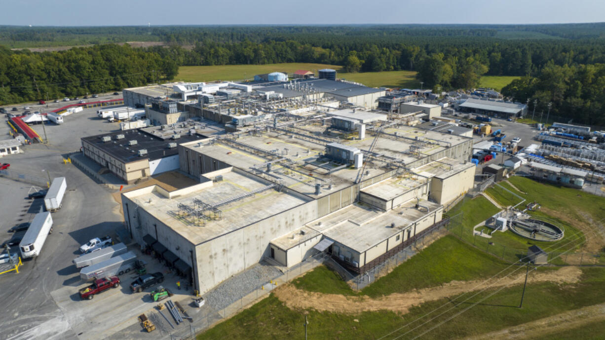 FILE - An aerial view of the Boar&#039;s Head processing plant that was tied to a deadly food poisoning outbreak, Aug. 29, 2024, in Jarratt, Va.