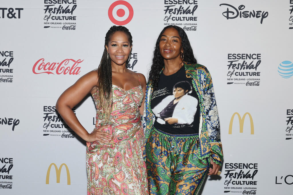 Lyndsay Levingston, left, and Ananda Lewis attend the 2023 Essence Festival of Culture at Ernest N. Morial Convention Center on July 1, 2023, in New Orleans.