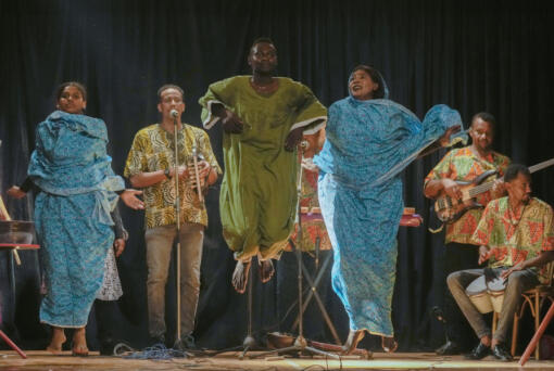 Sudanese Camirata troupe perform at the Italian culture center in Cairo, Egypt, Wednesday, July 24, 2024.